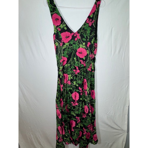 Maeve by Anthropologie Pink Floral V Neck Sleeveless Midi Dress Women's US 8 - Picture 6 of 8